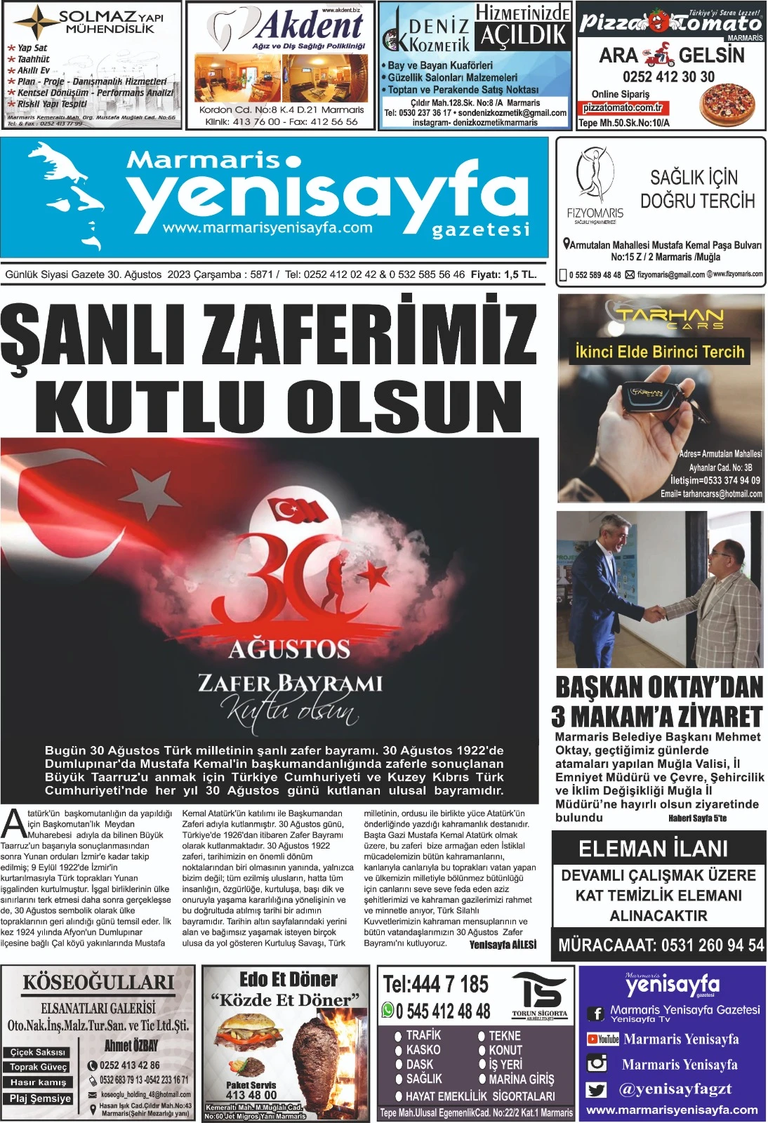 30 Ağustos 2023 tarihli gazetemiz