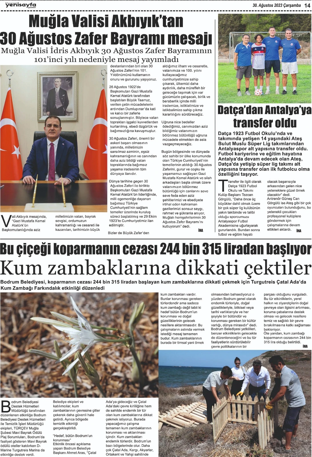 30 Ağustos 2023 tarihli gazetemiz