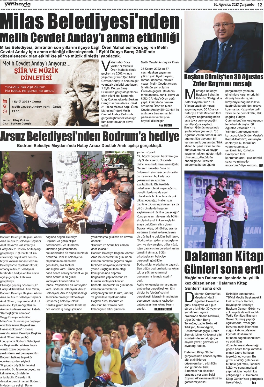 30 Ağustos 2023 tarihli gazetemiz