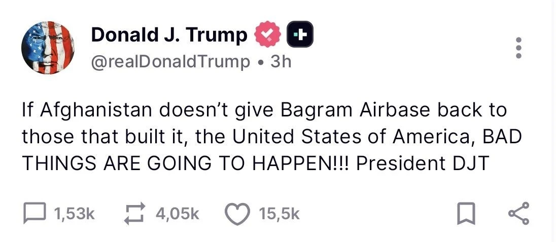 ABD Başkanı Trump’tan Afganistan’a tehdit: &quot;Bagram Hava Üssü’nü bize geri vermezlerse kötü şeyler olacak&quot;
