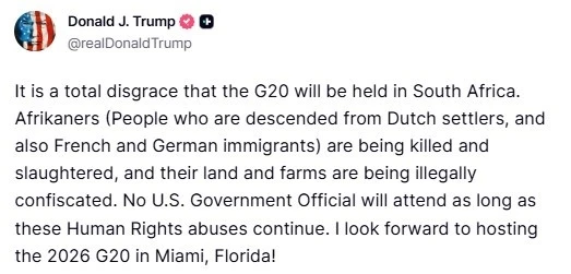 ABD Başkanı Trump’tan G20 Zirvesi tepkisi: &quot;Güney Afrika’da yapılacak olması tam bir rezalet&quot;
