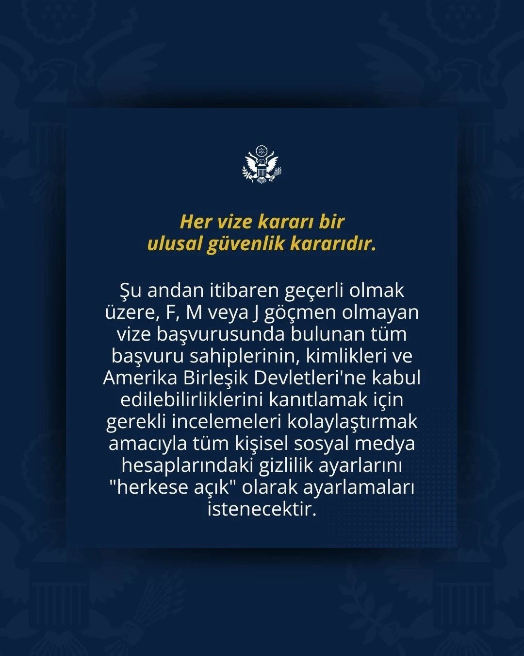 ABD vize başvurusunda sosyal medya hesaplarına &quot;herkese açık&quot; şartı
