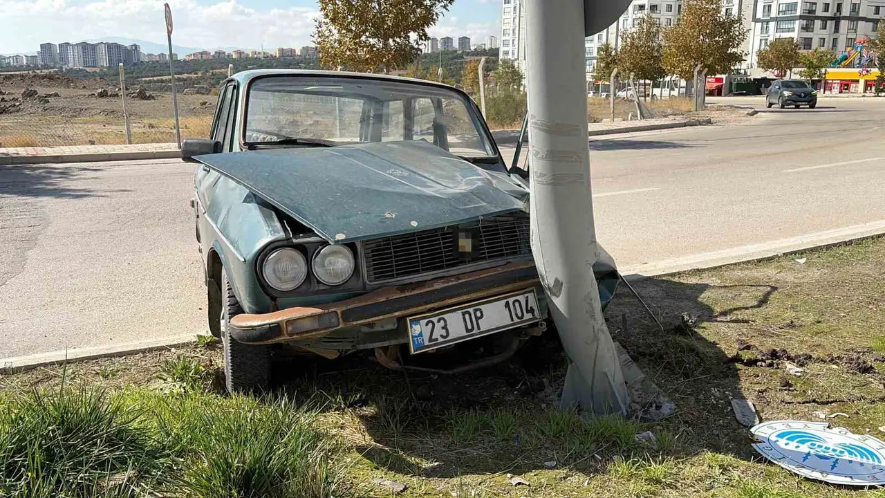 Elazığ’da otomobil aydınlatma direğine çarptı: 2 yaralı
