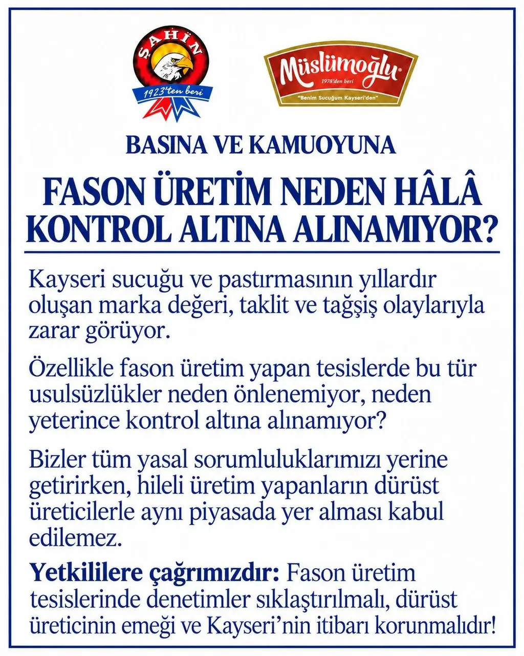 Fason sucukçulara tepki