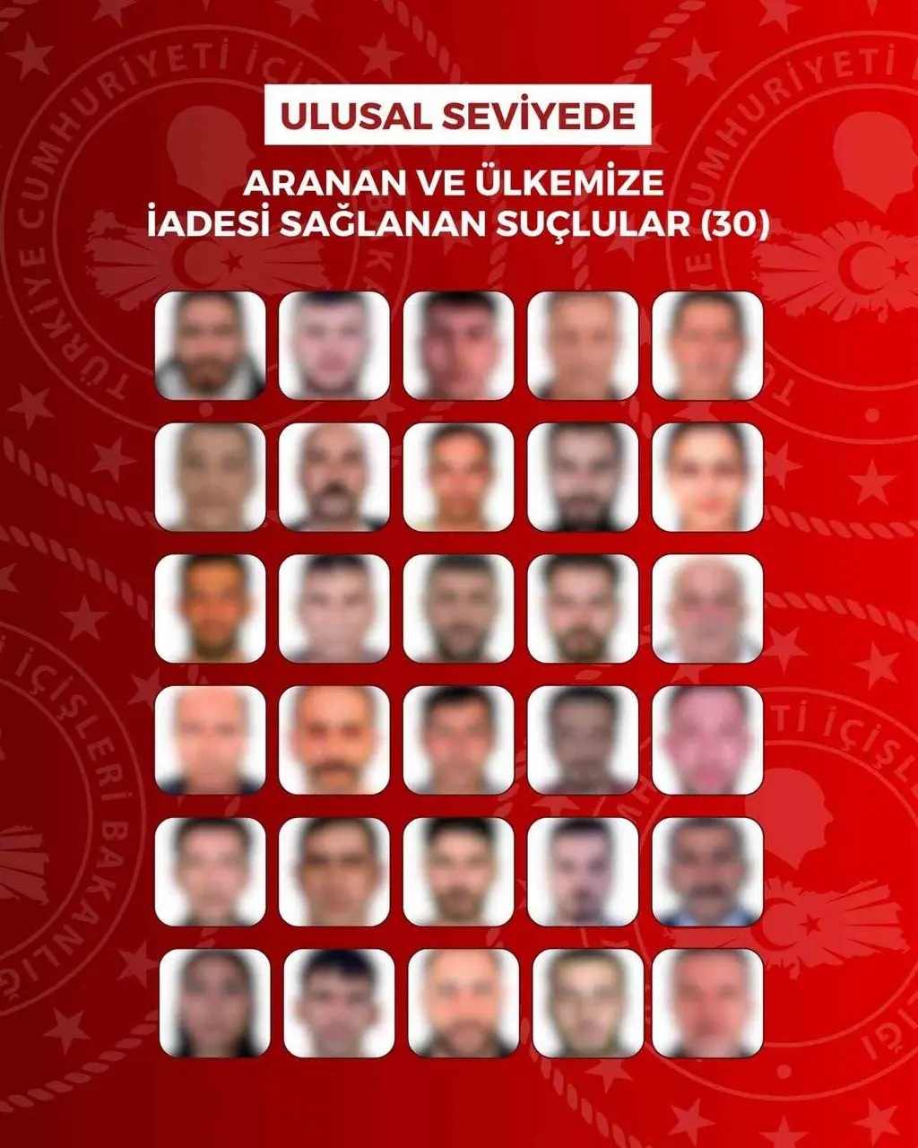 İçişleri Bakanlığı: "Kırmızı bültenle aranan 33, ulusal seviyede aranan 30 suçlu ülkemize geri getirildi"