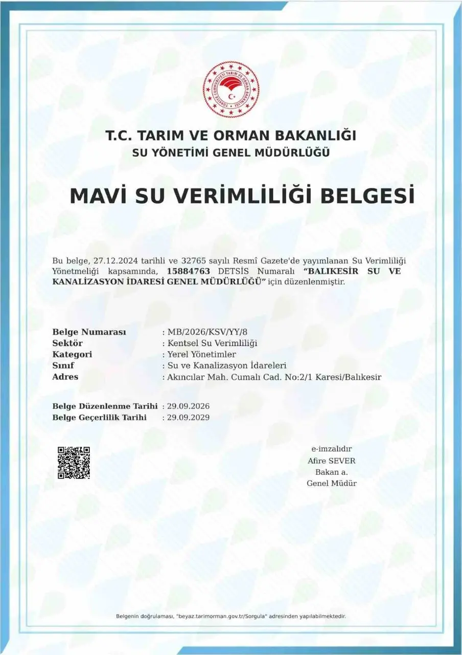 BASKİ, Mavi Su Verimliliği Belgesi’ni almaya hak kazandı
