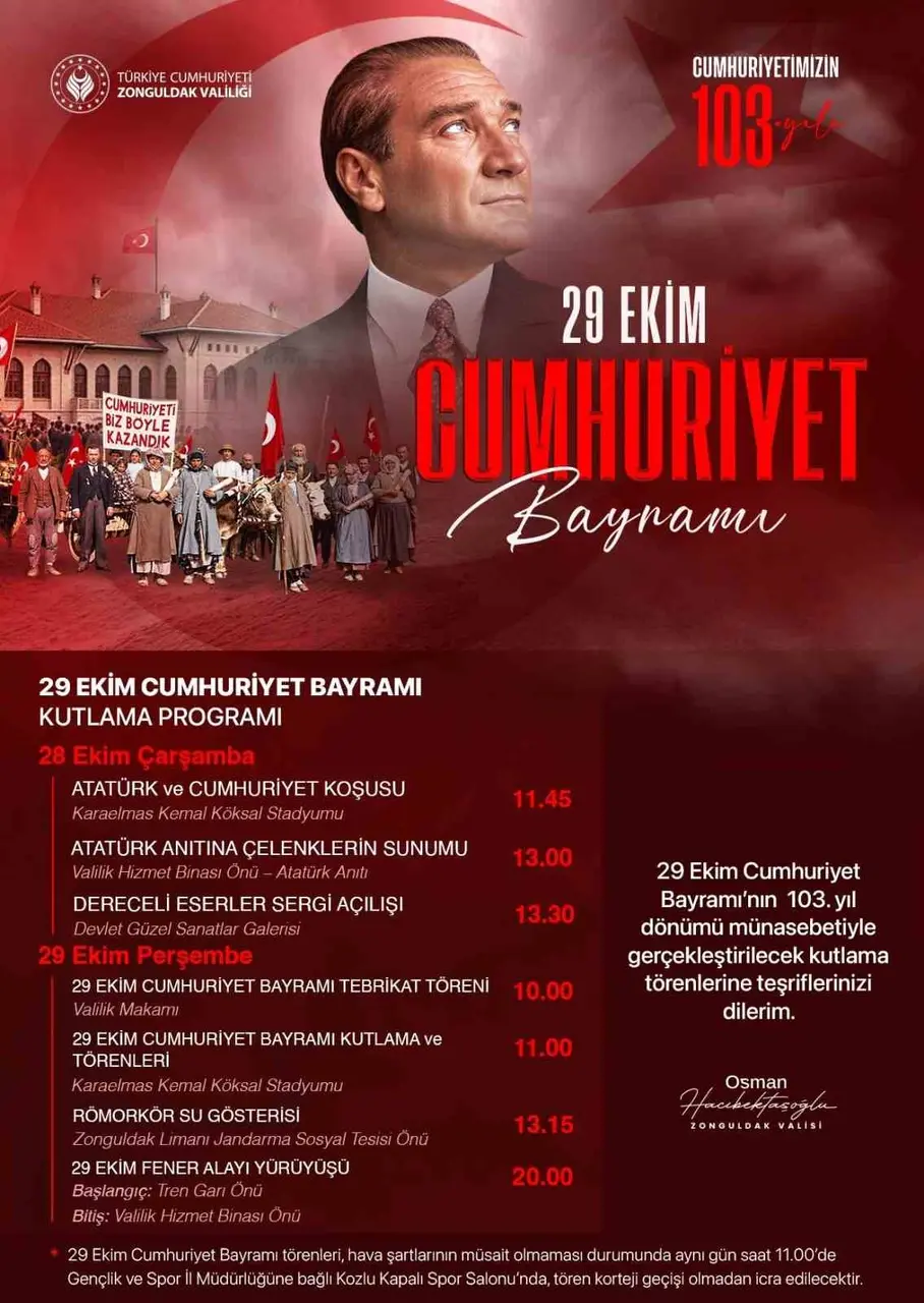 Zonguldak’ta Cumhuriyet Bayramı kutlamaları iki gün sürecek