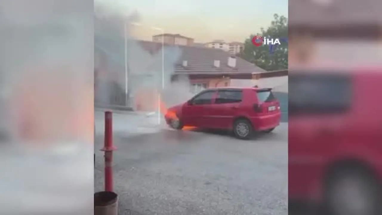 Karabük’te park halindeki otomobil alev aldı