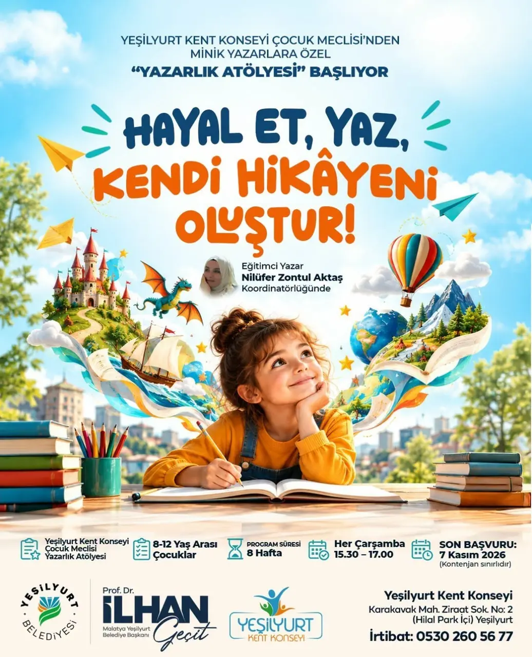 Yeşilyurt Kent Konseyi’nde minik yazarlar için Yazarlık Atölyesi başlıyor