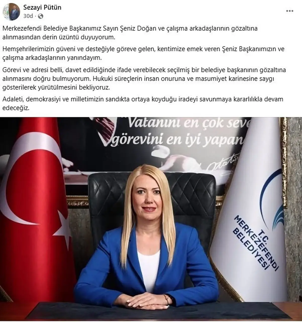 Beyağaç Belediye Başkanı Pütün’den Şeniz Doğan’a destek mesajı