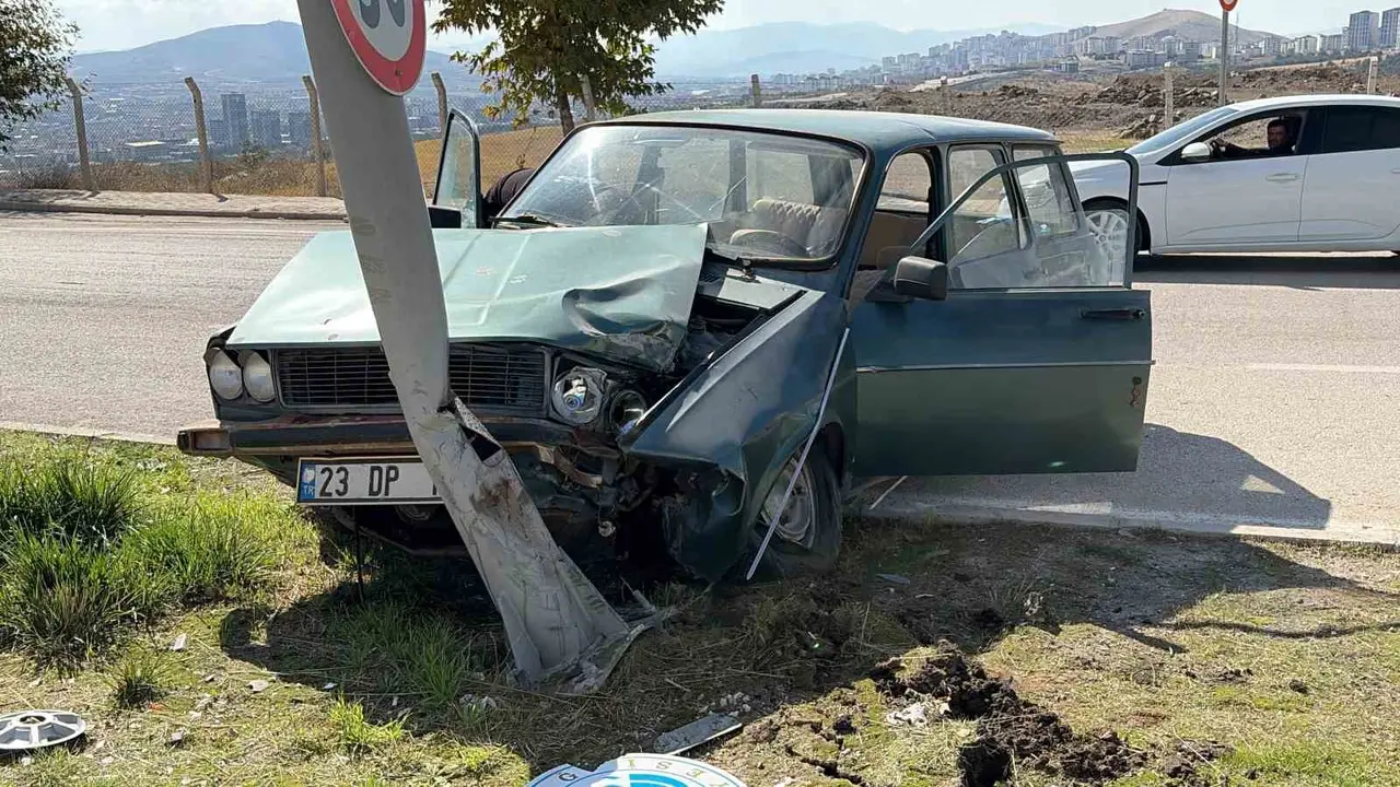 Elazığ’da otomobil aydınlatma direğine çarptı: 2 yaralı