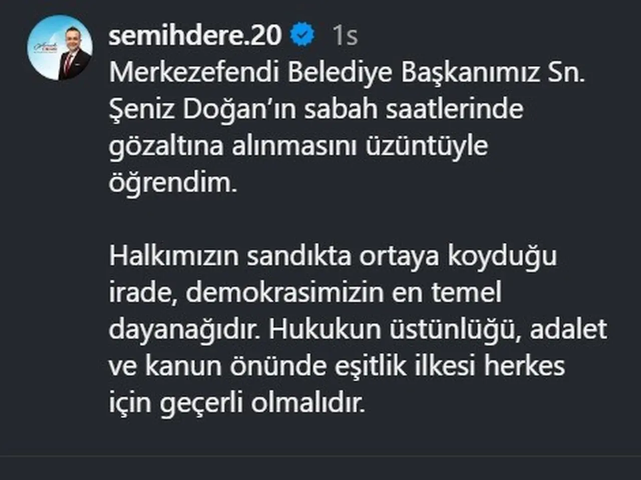 Başkan Dere’den Şeniz Doğan’ın gözaltına alınmasına tepki