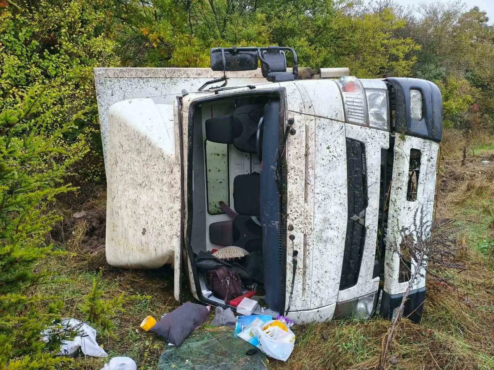 Bilecik’te kamyon takla atarak ormanlık alana devrildi: 2 yaralı