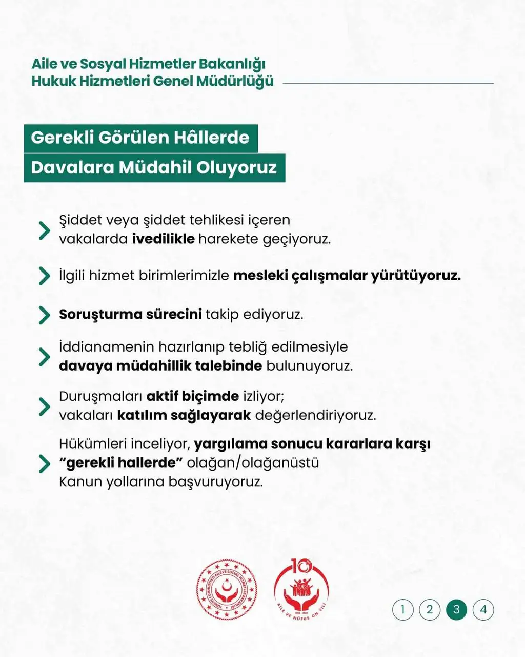 Aile ve Sosyal Hizmetler Bakanlığından şiddet mağdurları için hukuki koruma vurgusu