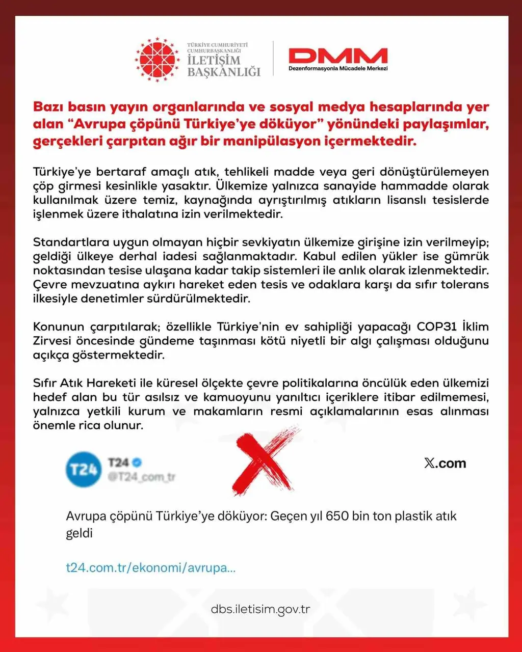 DMM: "’Avrupa çöpünü Türkiye’ye döküyor’ yönündeki paylaşımlar manipülasyon içermektedir"