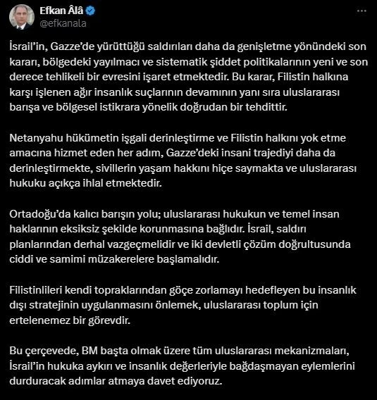 AK Parti Genel Başkan Vekili Ala: &quot;İsrail’in eylemlerini durduracak adımlar atmaya davet ediyoruz&quot;
