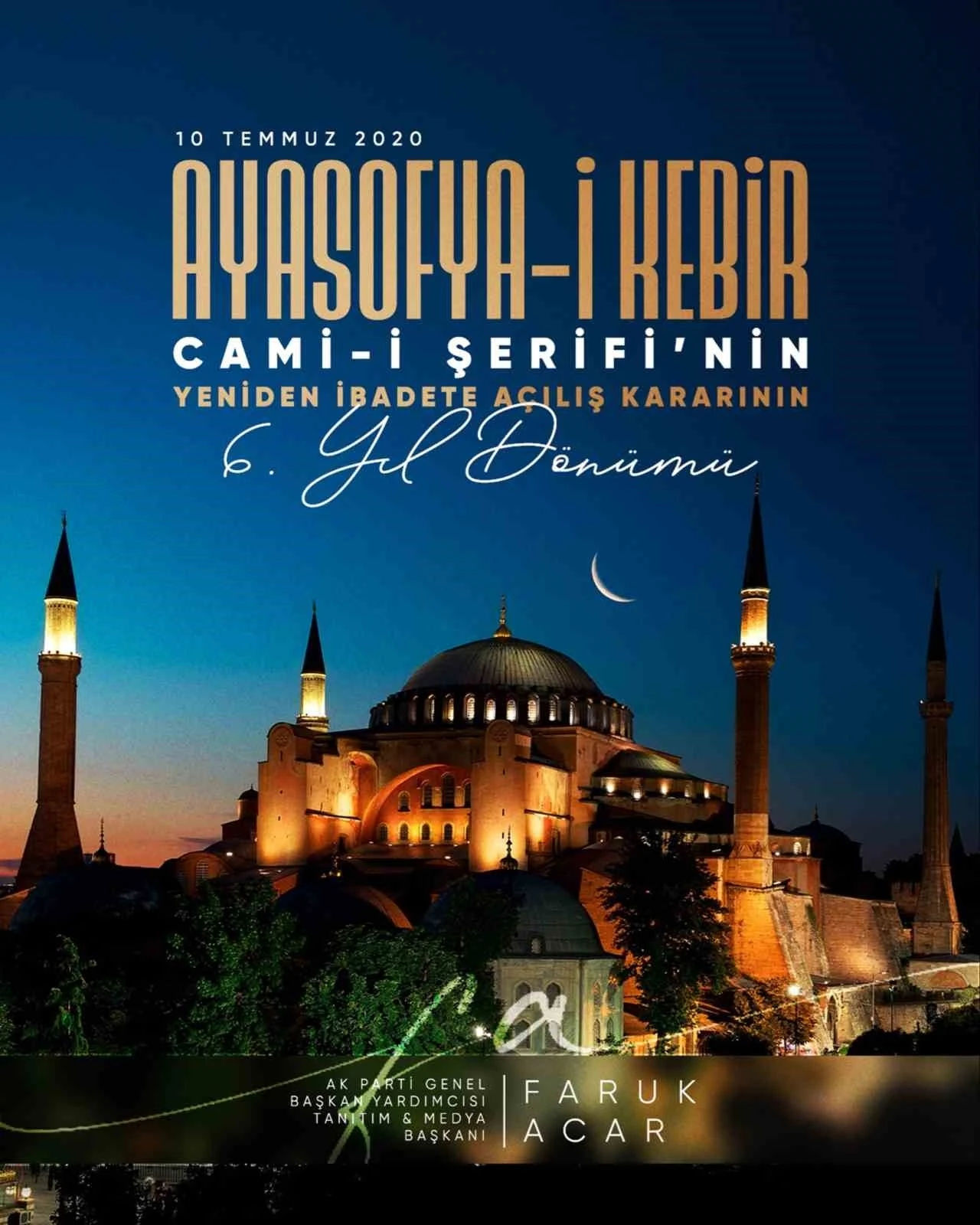 AK Parti Genel Başkan Yardımcısı Acar&rsquo;dan Ayasofya paylaşımı
