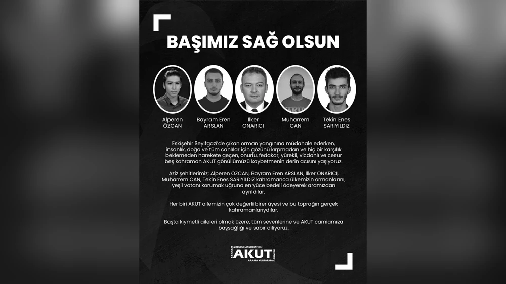 AKUT’tan yangında hayatını kaybeden 5 gönüllüye ilişkin paylaşım