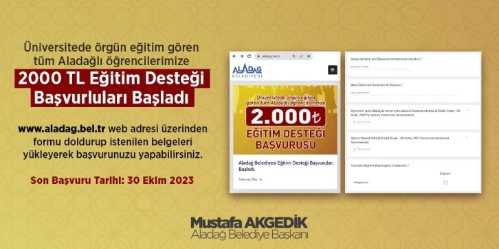 Aladağ Belediyesinden &ouml;ğrencilere burs desteği
