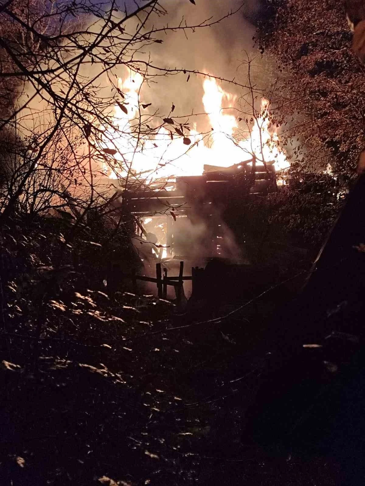 Alevlerin sardığı ahşap ev tamamen yandı: 2 yaralı
