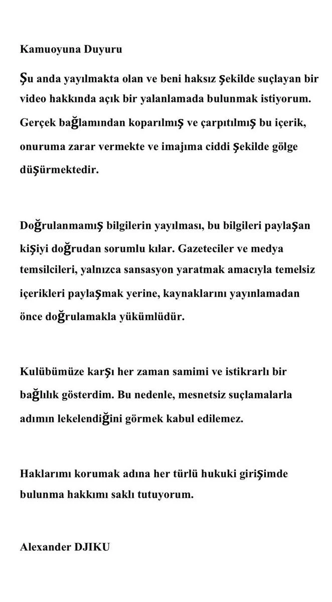 Alexander Djiku’dan açıklama
