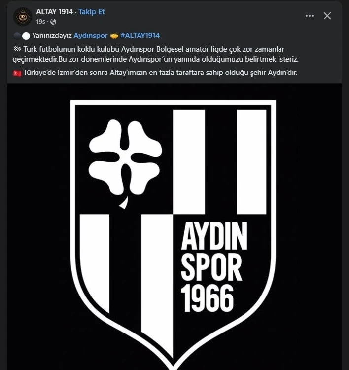 Altay&rsquo;dan Aydınspor&rsquo;a &rsquo;destek&rsquo; paylaşımı
