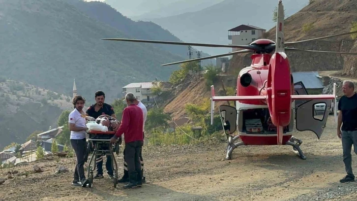 Ambulans helikopter, &Ccedil;&uuml;ng&uuml;ş&rsquo;te ağa&ccedil;tan d&uuml;şen 82 yaşındaki Mevl&uuml;t amca i&ccedil;in havalandı
