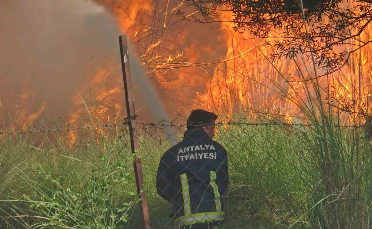 Antalya’da itfaiye erleri alevlerle burun buruna kaldı, bir adım geri atmadılar
