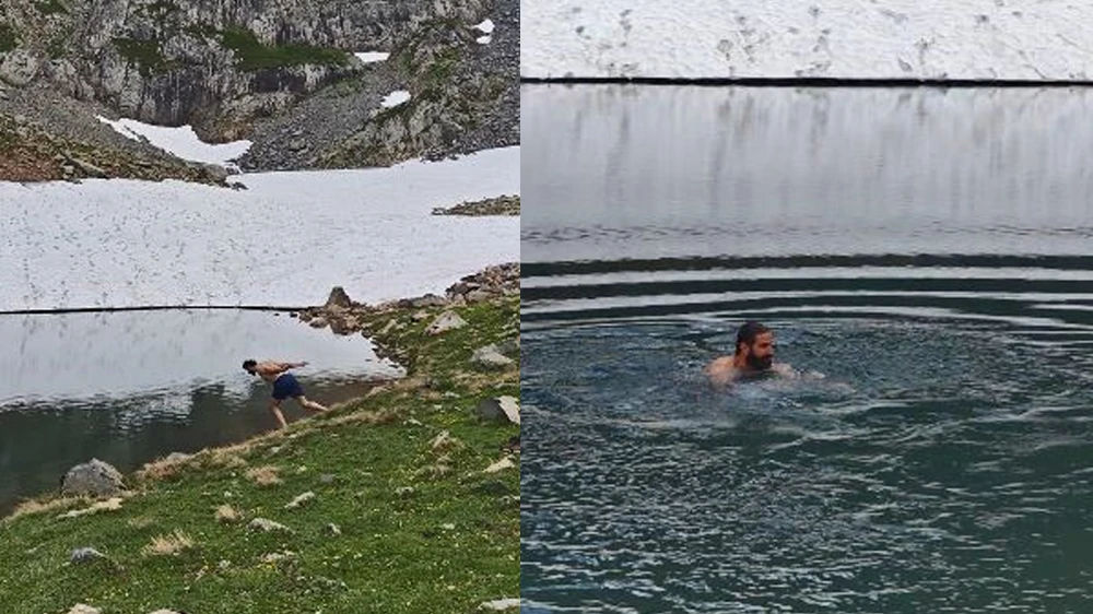 Artvin'de Yaz Ortasında Karlarla Kaplı Göle Girdiler: Görüntüler Sosyal Medyayı Salladı