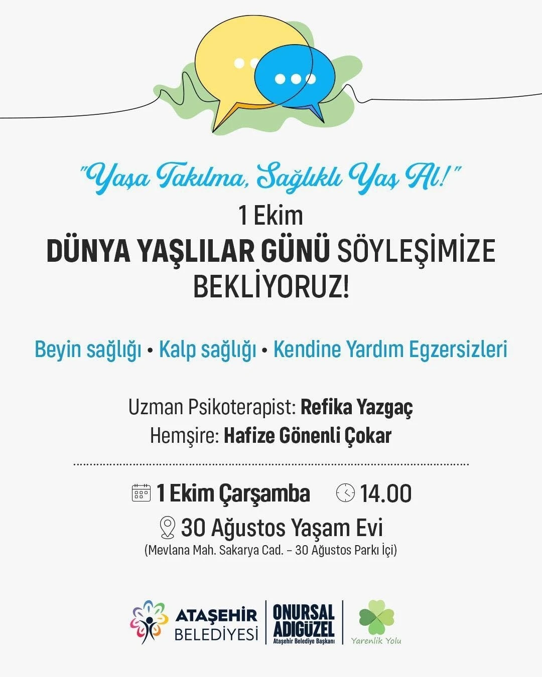 Ataşehir’de Dünya Yaşlılar Günü’nde &quot;Sağlıklı Yaş Alma&quot; söyleşisi
