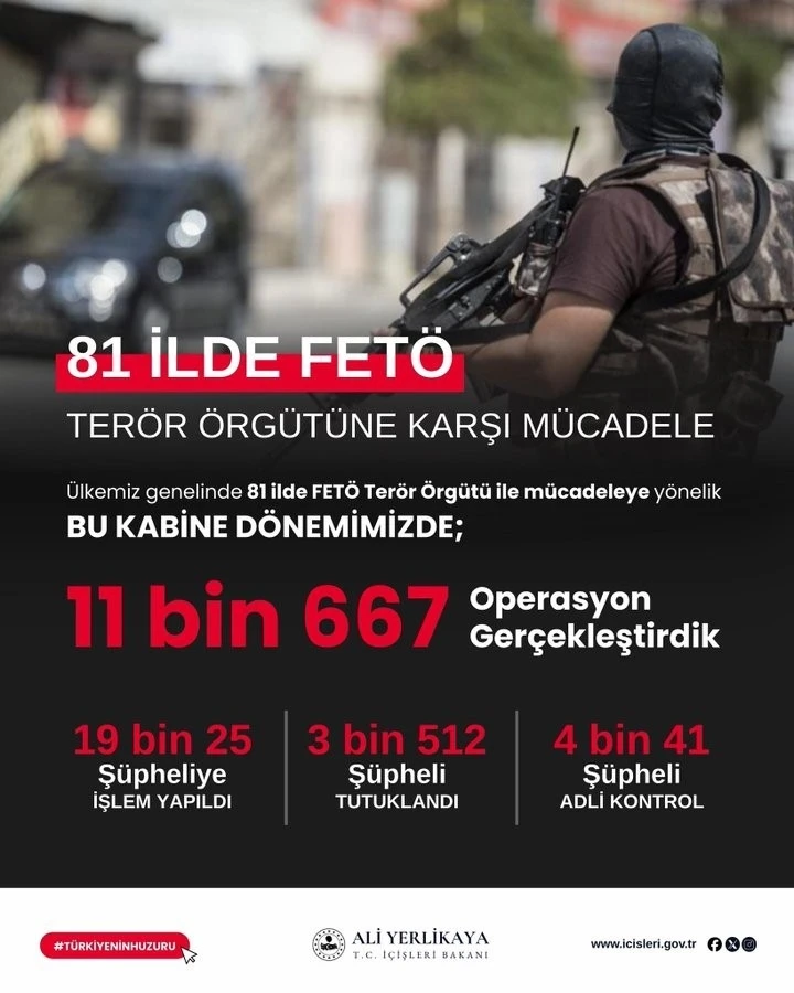 Bakan Yerlikaya: &quot;Bu kabine dönemimizde FETÖ’ye yönelik 11 bin 667 operasyon gerçekleştirdik&quot;
