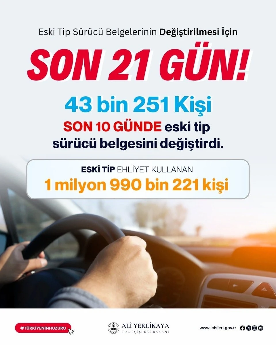 Bakan Yerlikaya: &quot;(Eski tip sürücü belgesi) Son 21 gün, süre uzatılmayacak&quot;
