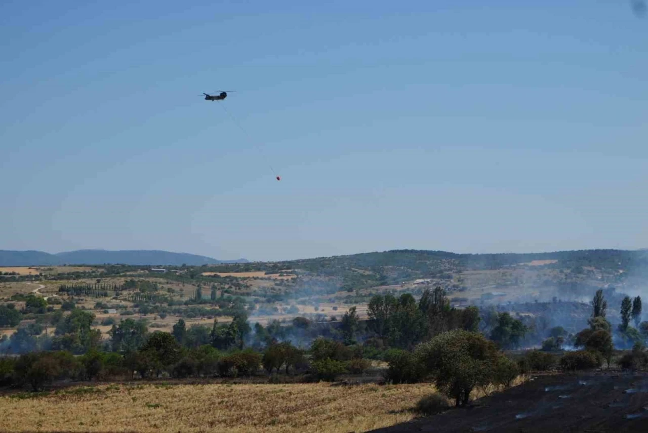 Balıkesir Pamukçu’da arazi yangınına müdahale ediliyor
