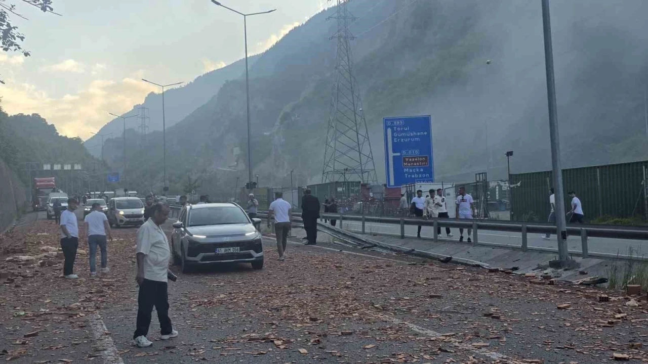 Bariyerlere &ccedil;arpan kiremit y&uuml;kl&uuml; tırda yangın &ccedil;ıktı
