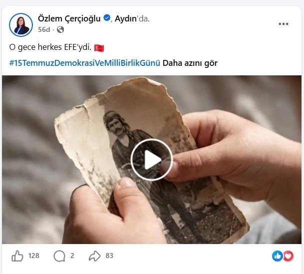 Başkan &Ccedil;er&ccedil;ioğlu&rsquo;ndan 15 Temmuz paylaşımı: "O gece herkes Efe&rsquo;ydi"
