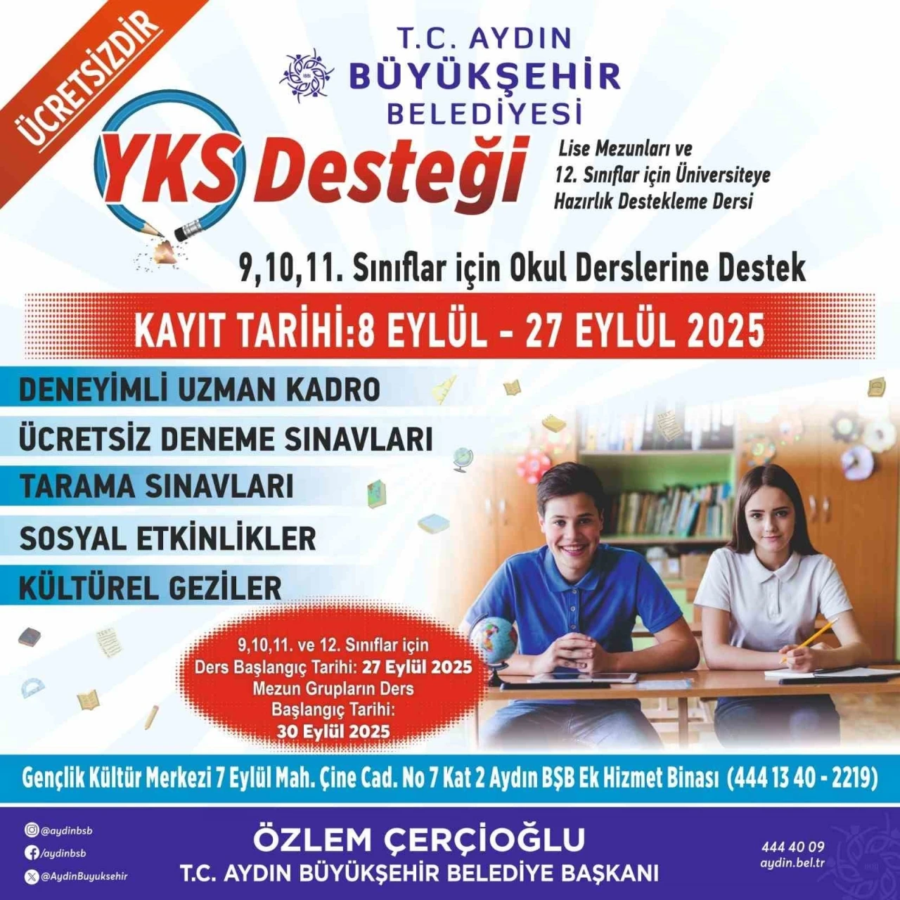Başkan Çerçioğlu’ndan üniversite adaylarına ücretsiz YKS desteği
