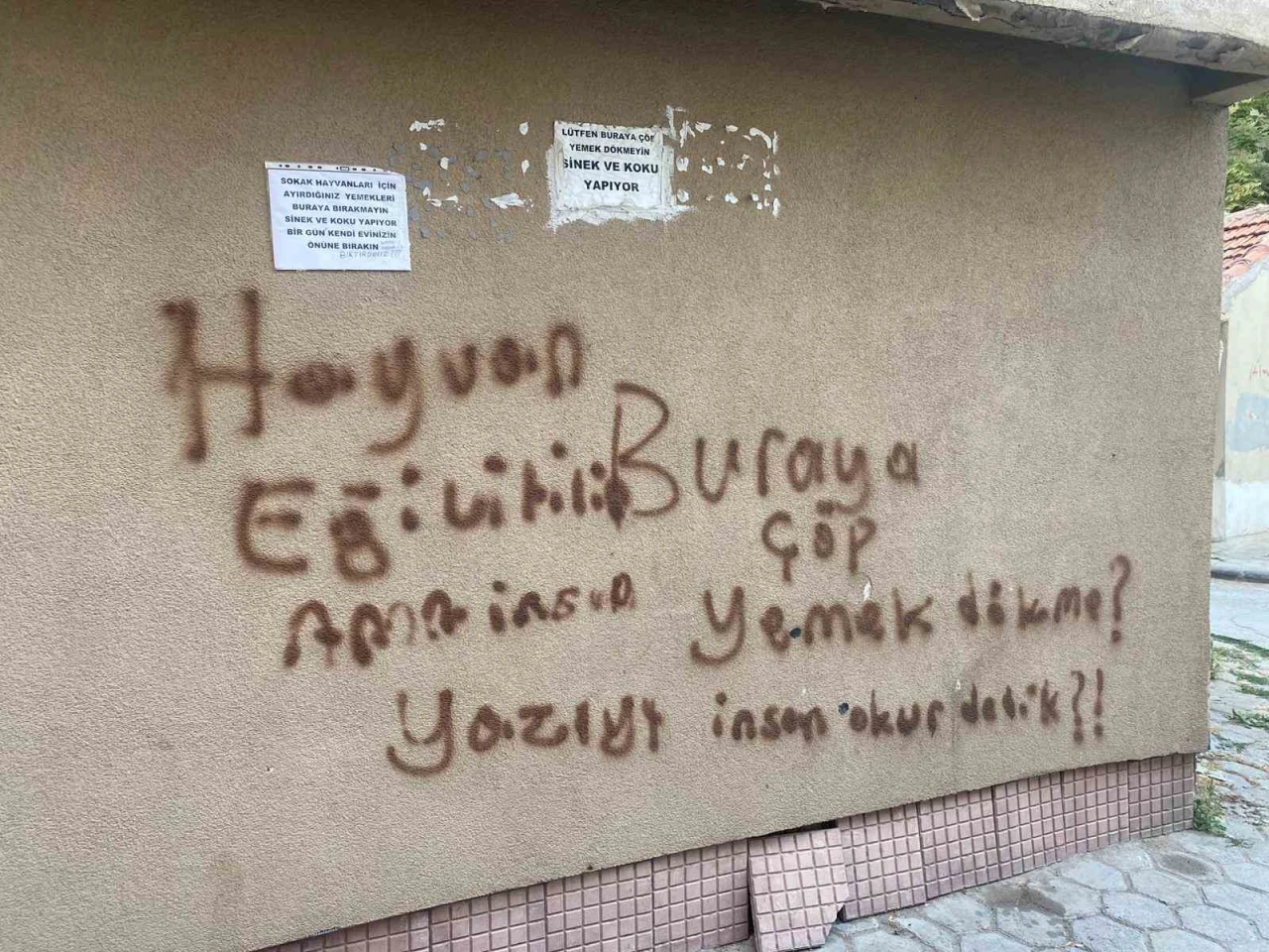 Binanın duvarına asılan ilginç notlar dikkat çekiyor
