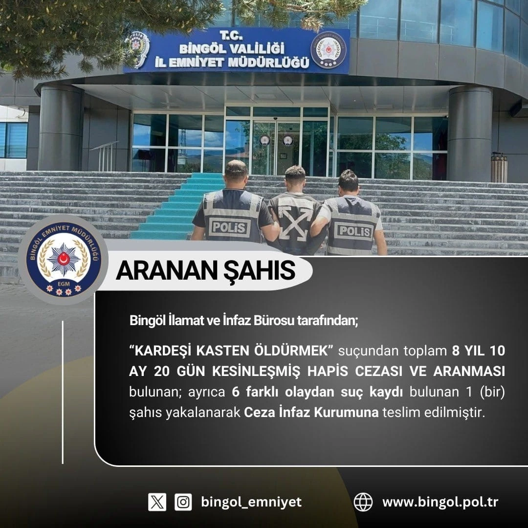 Bingöl’de 8 yıl kesinleşmiş hapis cezası bulunan zanlı yakalandı
