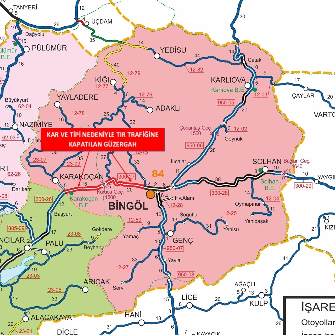 Bing&ouml;l&rsquo;de bazı yollar kar yağışı nedeniyle trafiğine kapatıldı
