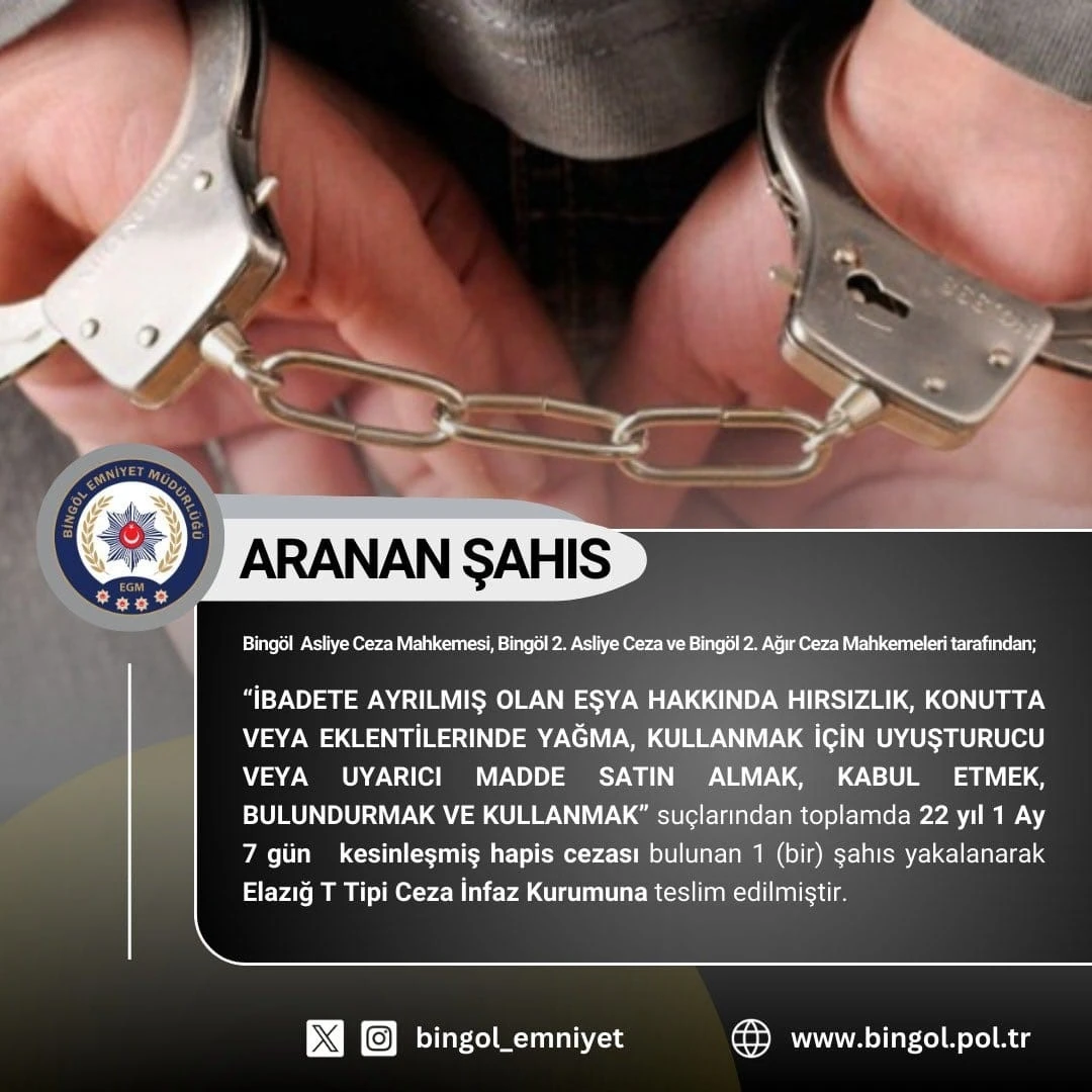 Bingöl’de kesinleşmiş hapis cezası ve araması bulunan 6 kişi yakalandı
