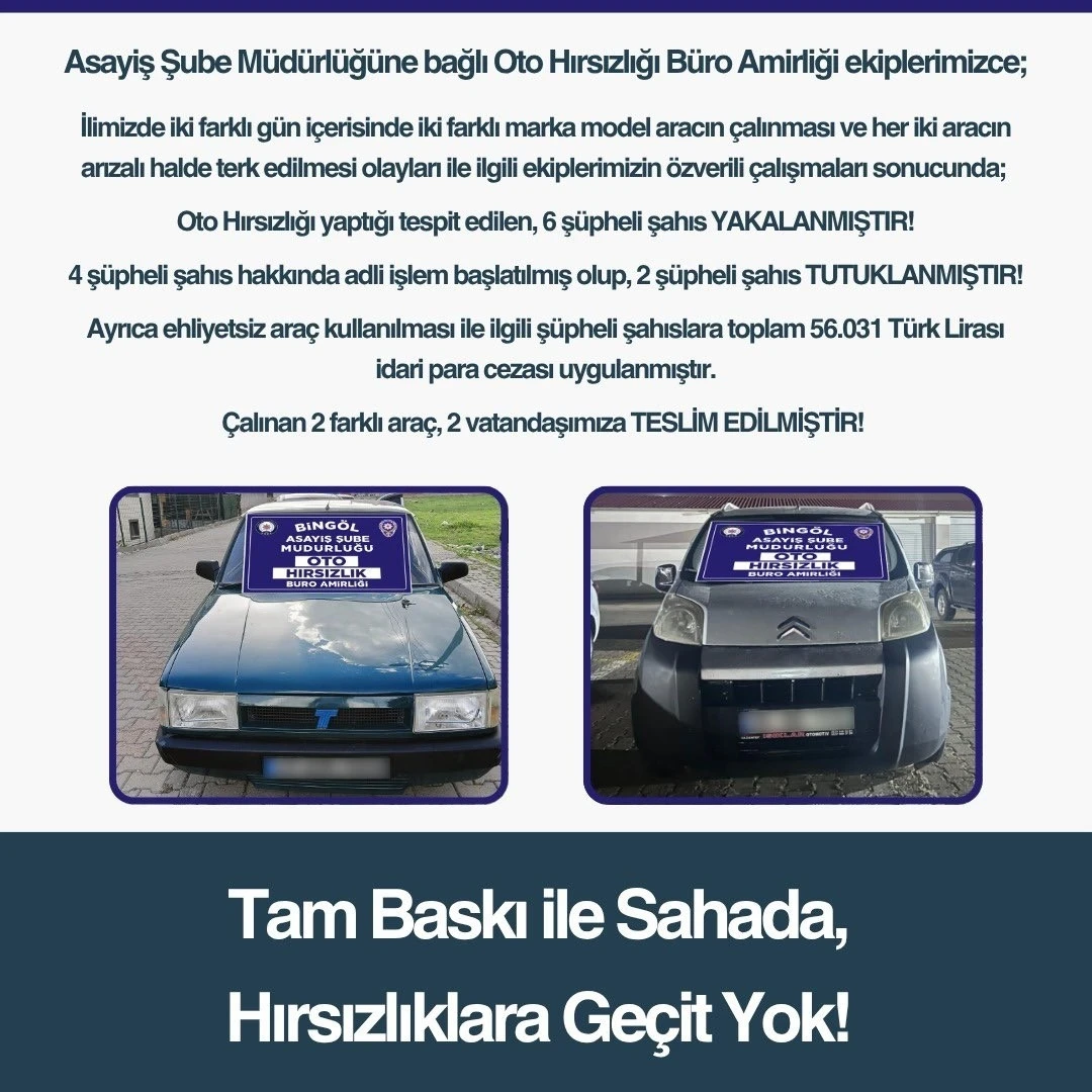 Bingöl’de oto hırsızlığı yapan 6 şüpheli yakalandı
