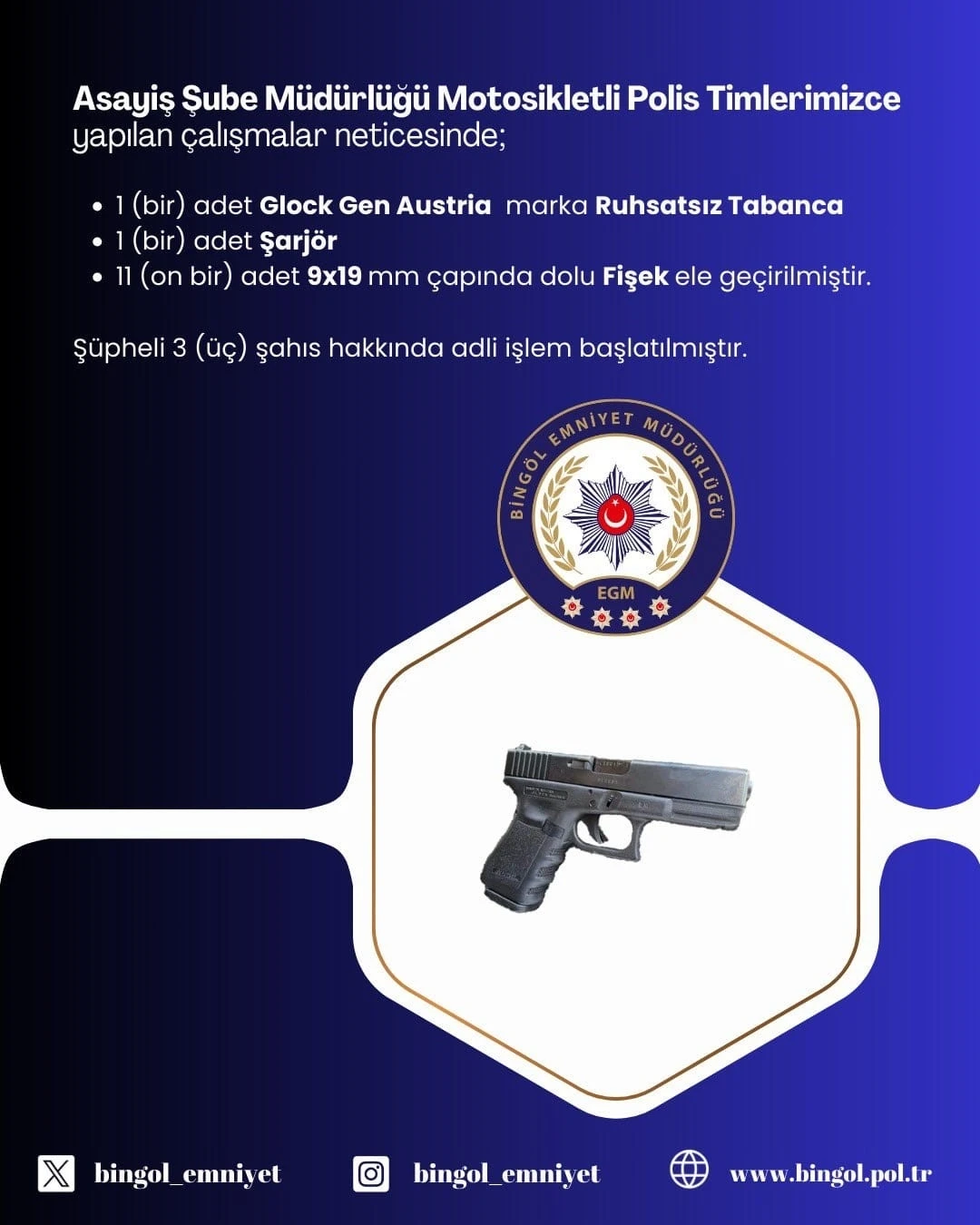 Bingöl’de ruhsatsız silah operasyonu: 3 kişi yakalandı
