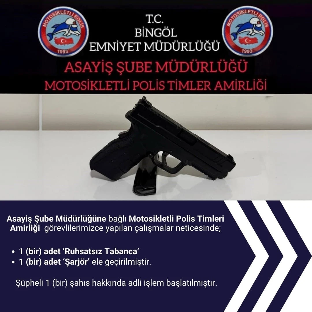 Bingöl’de ruhsatsız tabanca ele geçirildi
