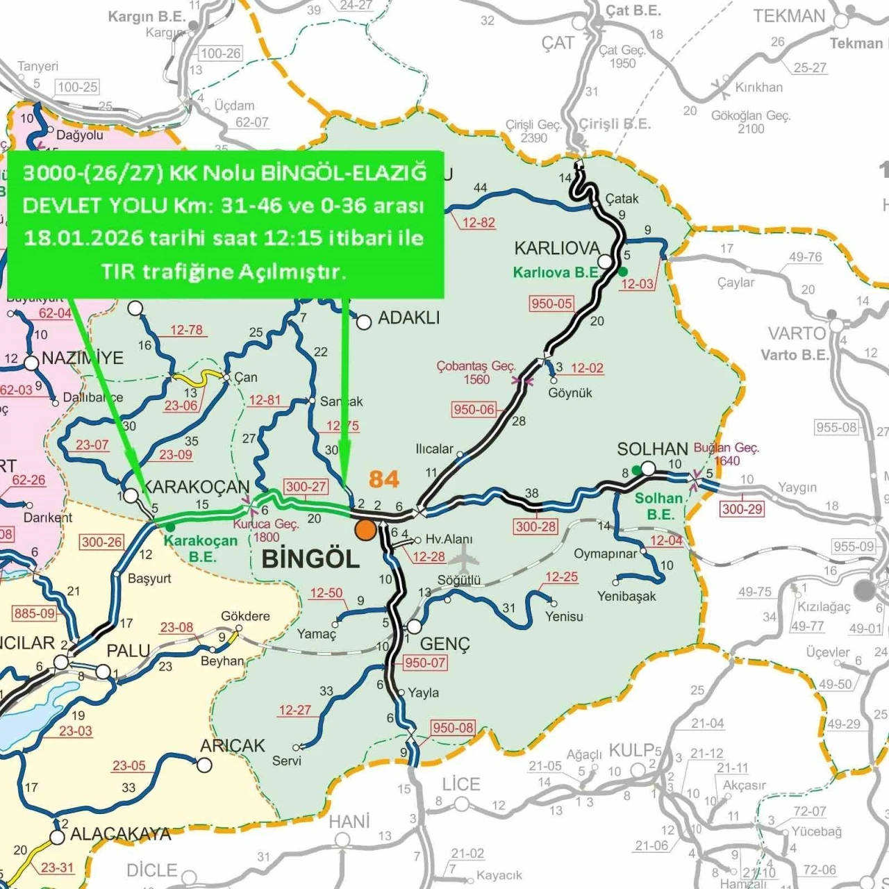 Bing&ouml;l&rsquo;&uuml;n &ccedil;evre illere tır trafiği a&ccedil;ıldı
