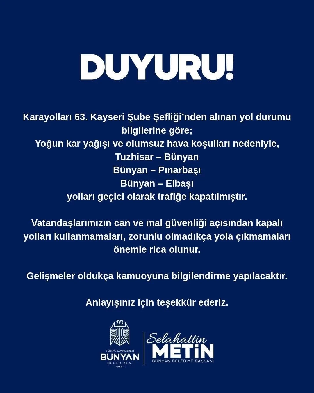 B&uuml;nyan&rsquo;da ulaşıma kar engeli
