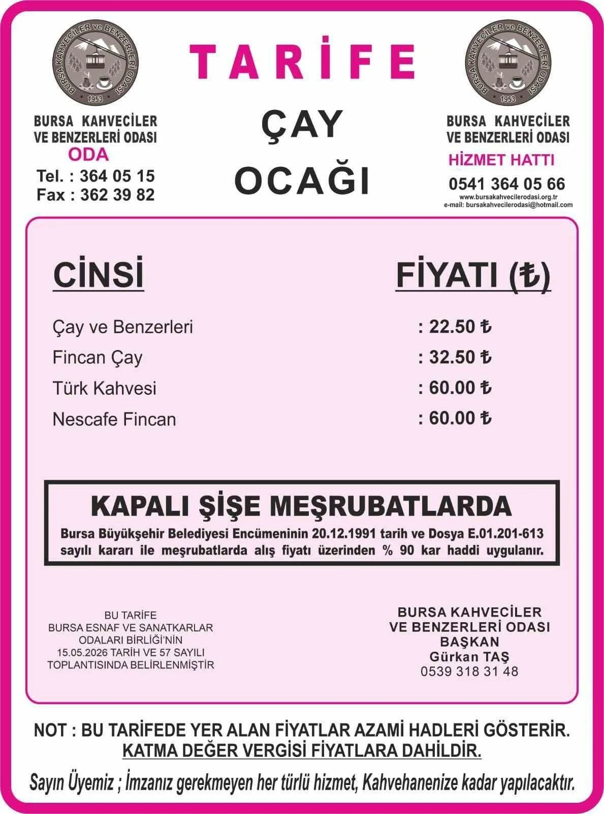 Bursa&rsquo;da &ccedil;ay ve kahve fiyatlarına y&uuml;zde 30 zam
