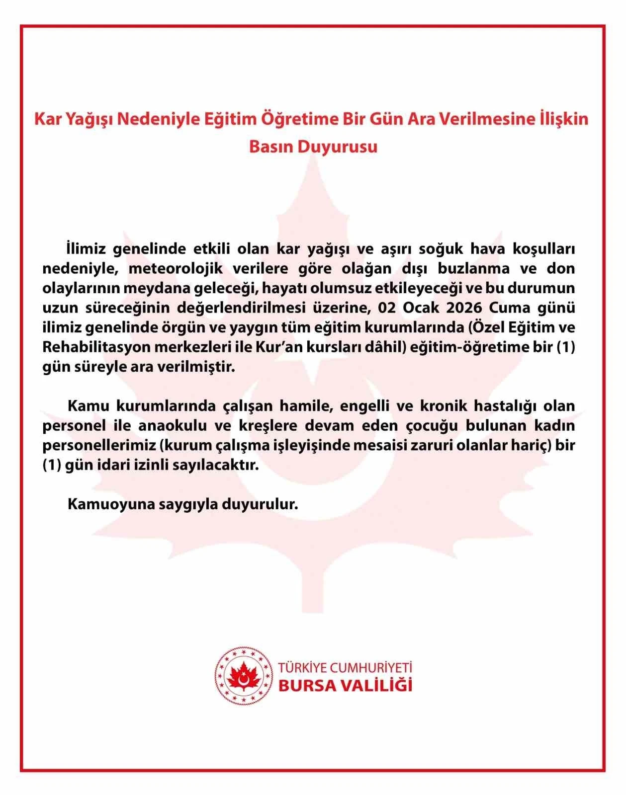 Bursa&rsquo;da eğitime kar engeli
