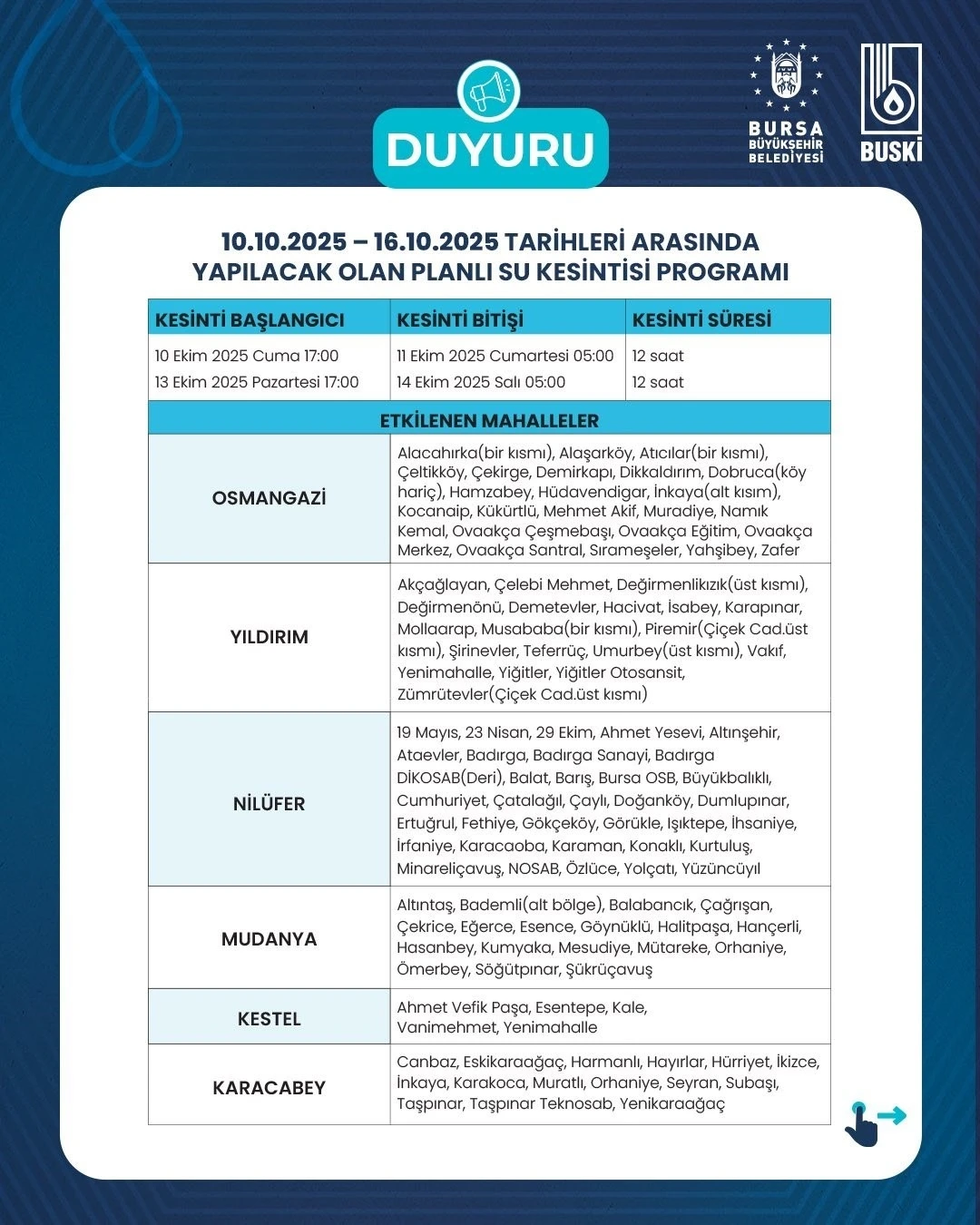 BUSKİ’den planlı su kesintisi
