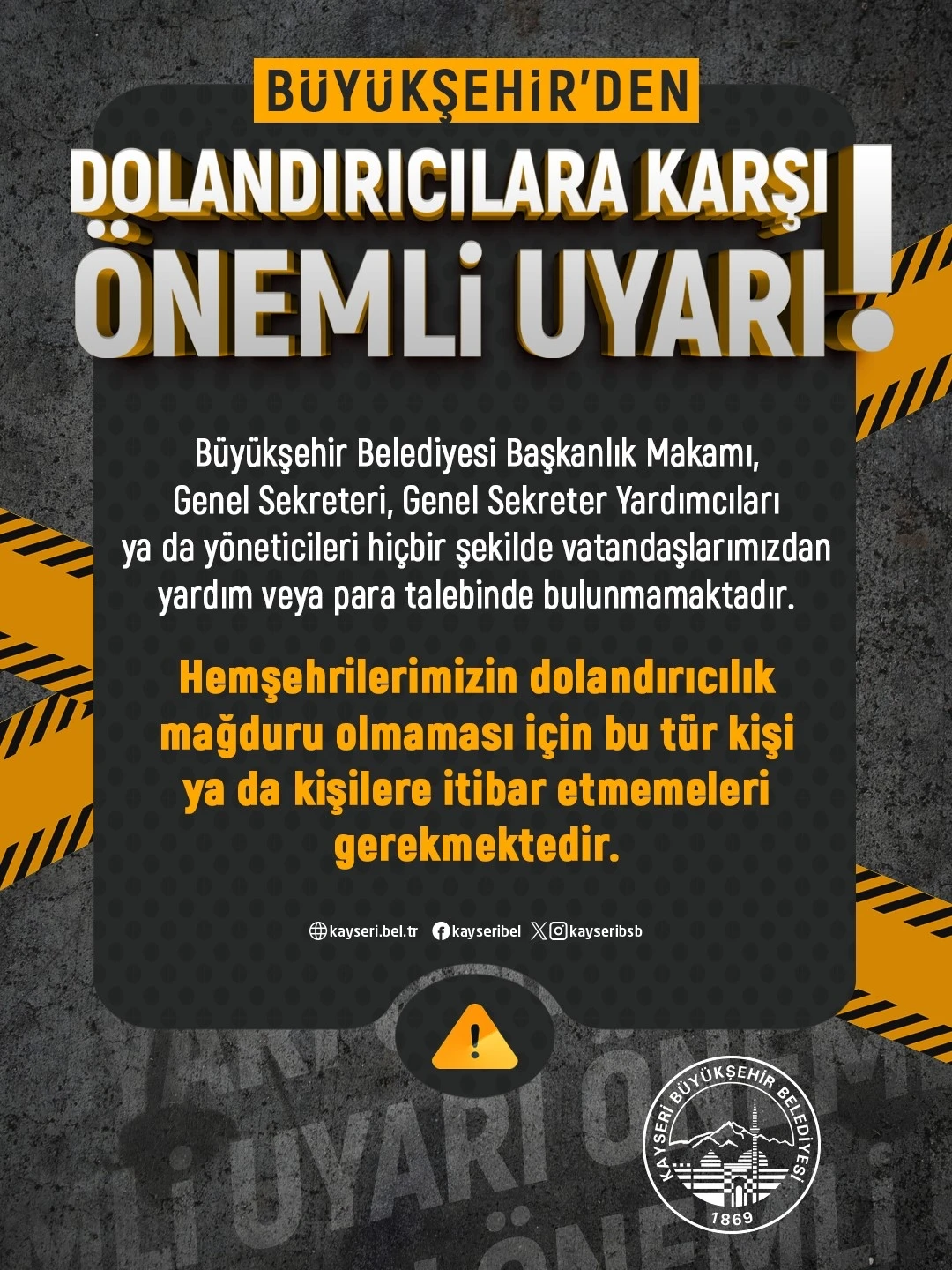 Büyükşehir’den ‘dolandırıcılara karşı’ önemli uyarı