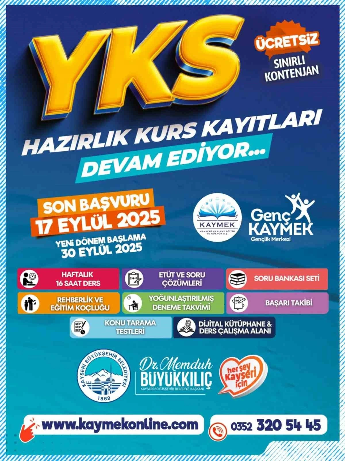 Büyükşehir KAYMEK’in ücretsiz YKS kursuna kayıtlar sürüyor
